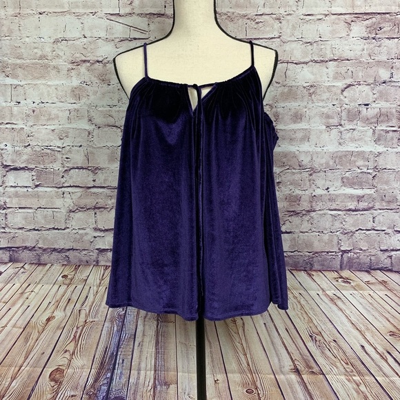 Laundry by Shelli Segal Purple Velour Cold Shoulder Top - Picture 1 of 8